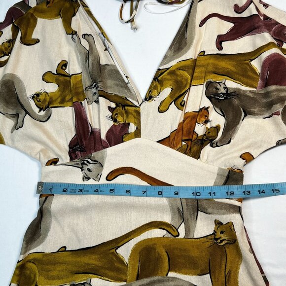 cortelle Puma Print Linen Midi Dress Dolman Sleeve Lions Panther Cat Print XS - Picture 6 of 10